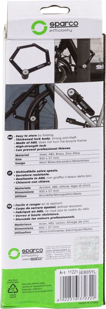 Lucchetto pieghevole per bicicletta giallo con combinazione Sparco