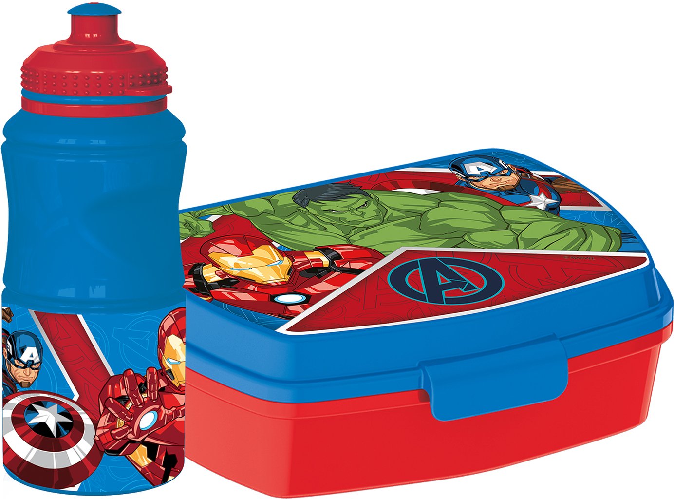 TATAWAY Marvel Set borraccia da 380 ml e Sandwich Box blu per bambini