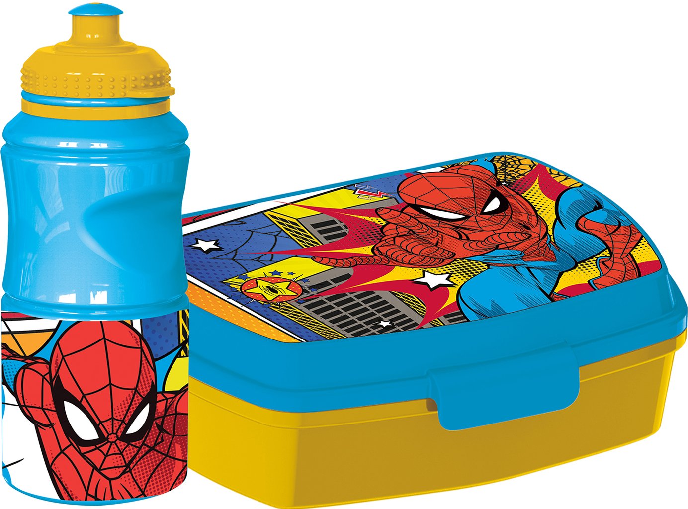 TATAWAY Marvel Set borraccia da 380 ml e Sandwich Box blu per bambini