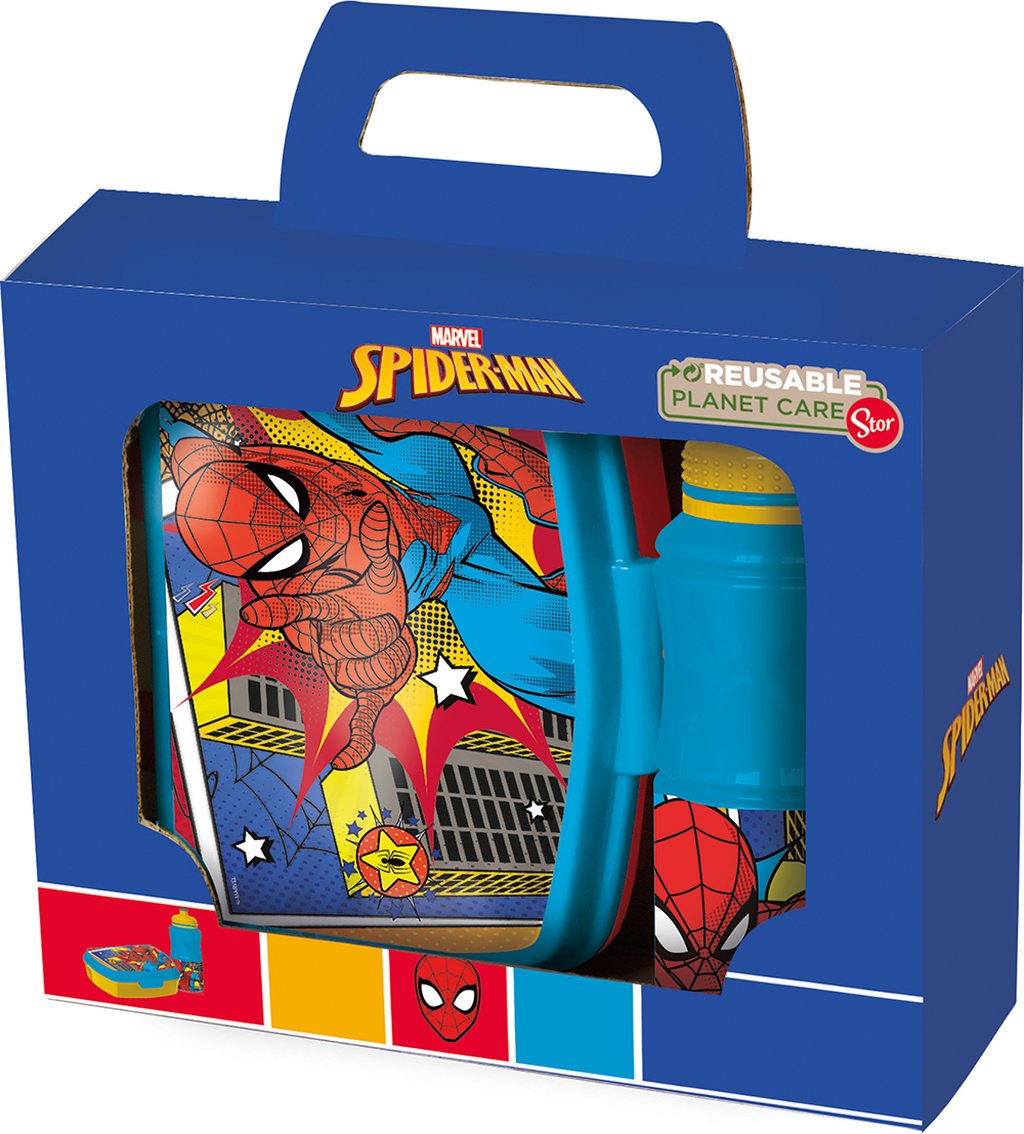TATAWAY Marvel Set borraccia da 380 ml e Sandwich Box blu per bambini
