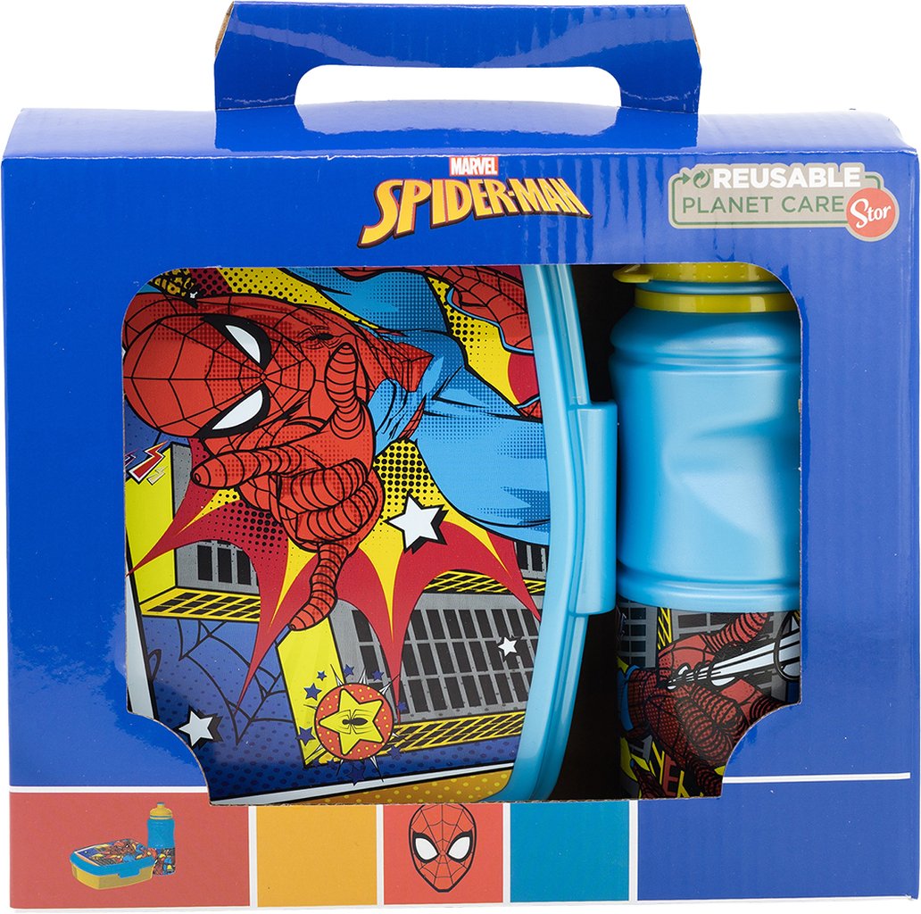 TATAWAY Marvel Set borraccia da 380 ml e Sandwich Box blu per bambini