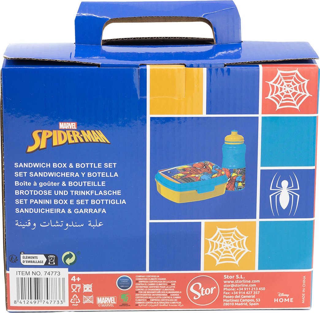 TATAWAY Marvel Set borraccia da 380 ml e Sandwich Box blu per bambini