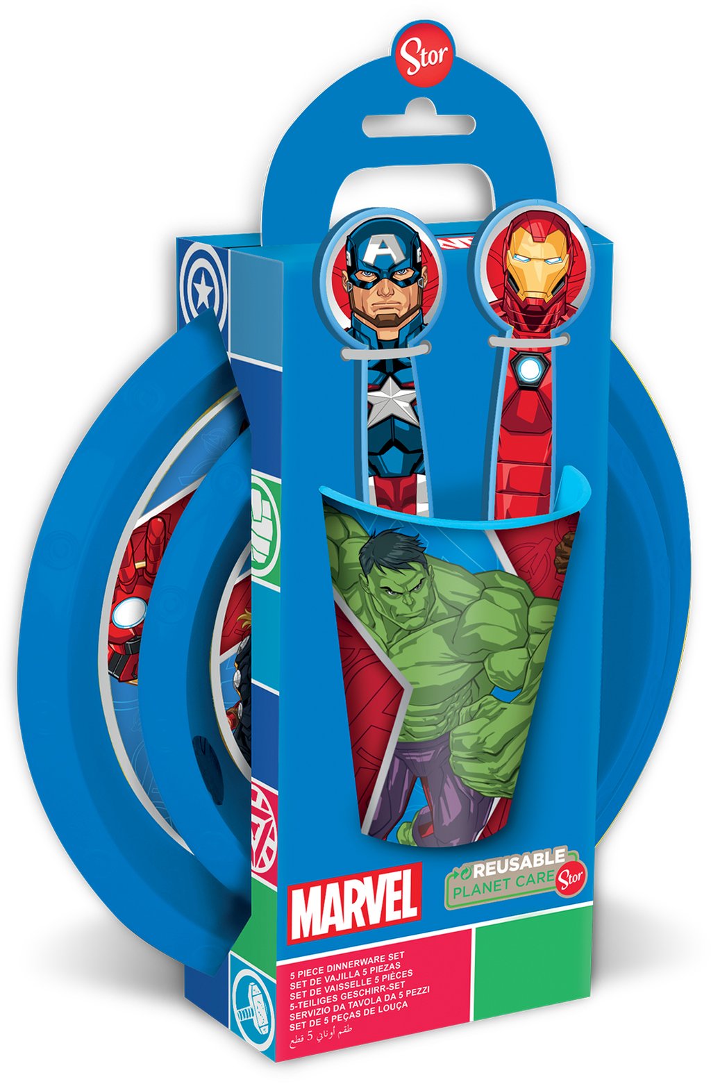 TATAWAY Marvel Set Pappa 5 pezzi rosso e blu in plastica Avengers Hulk 260 ml