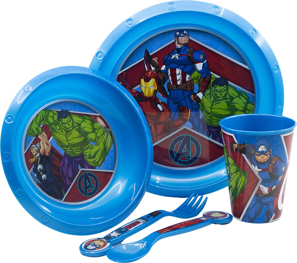 TATAWAY Marvel Set Pappa 5 pezzi rosso e blu in plastica Avengers Hulk 260 ml