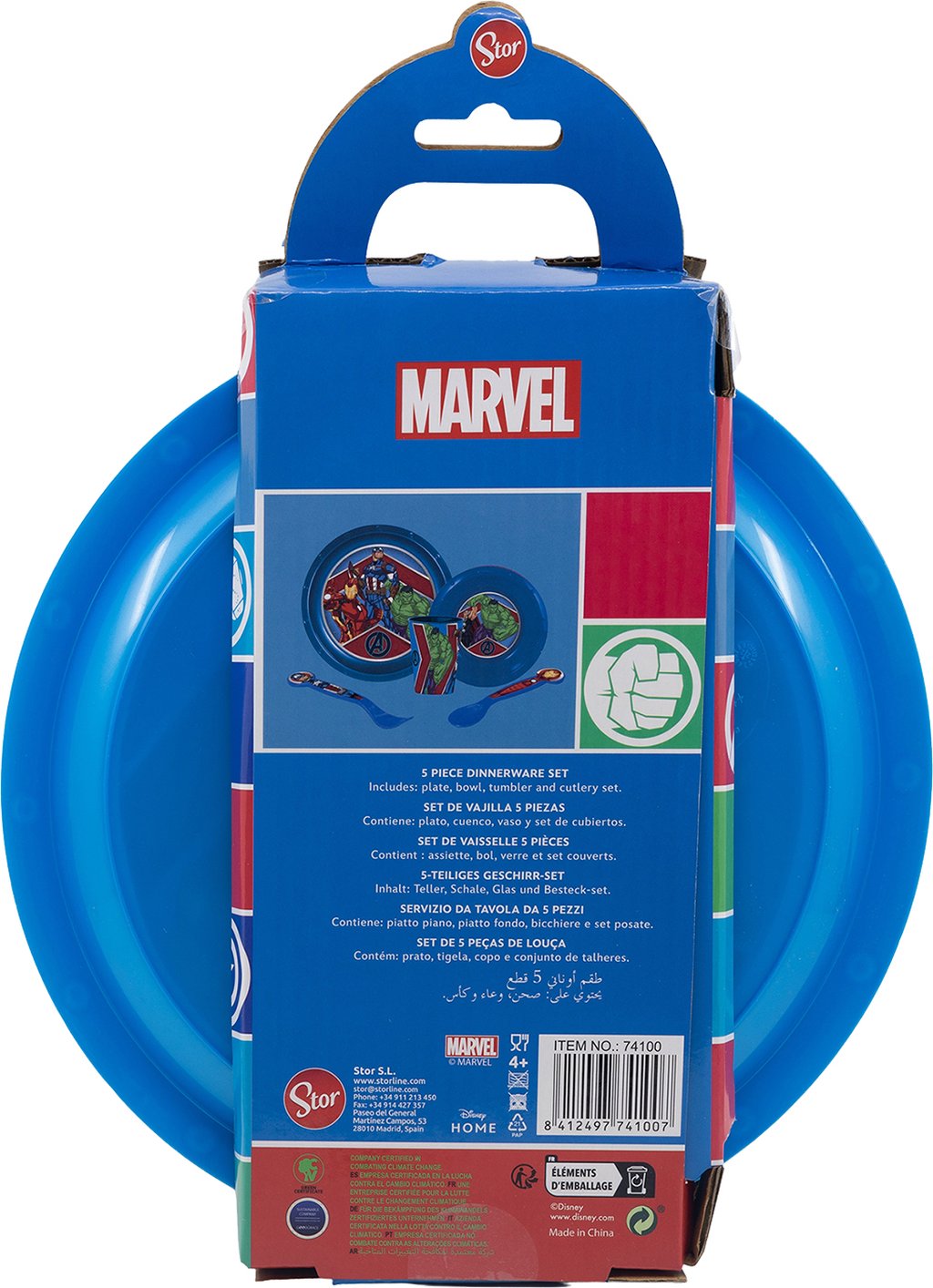 TATAWAY Marvel Set Pappa 5 pezzi rosso e blu in plastica Avengers Hulk 260 ml