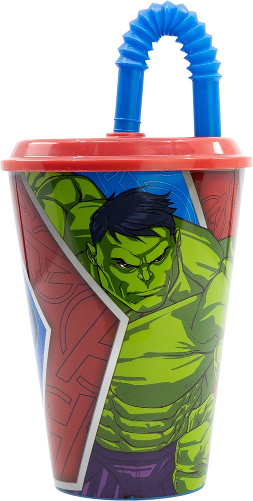 Bicchiere in plastica con cannuccia Avengers 430 ml