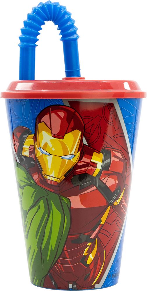 Bicchiere in plastica con cannuccia Avengers 430 ml