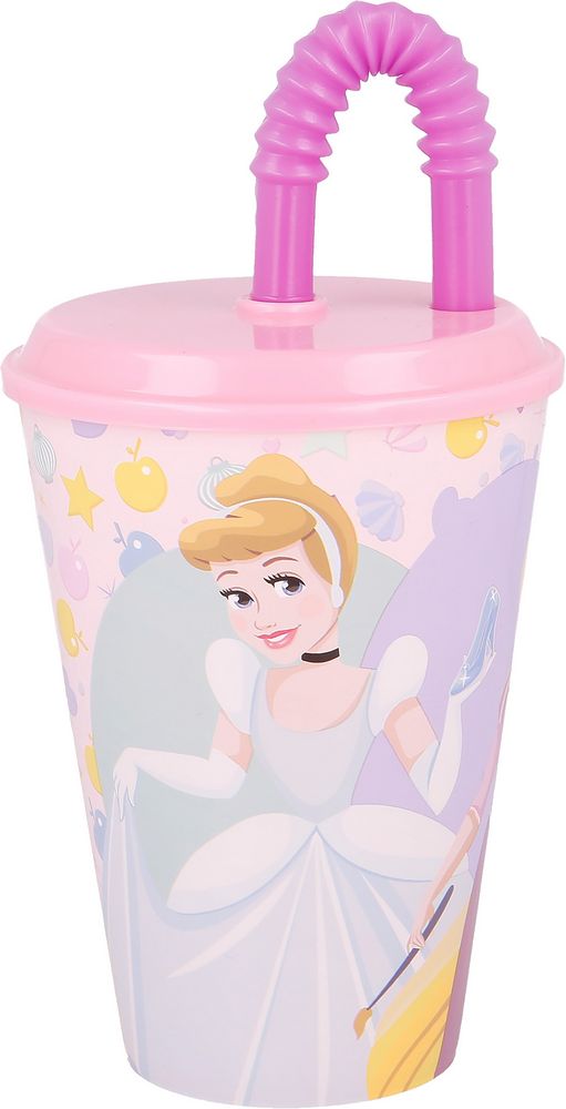 Bicchiere in plastica con cannuccia Principesse 430 ml