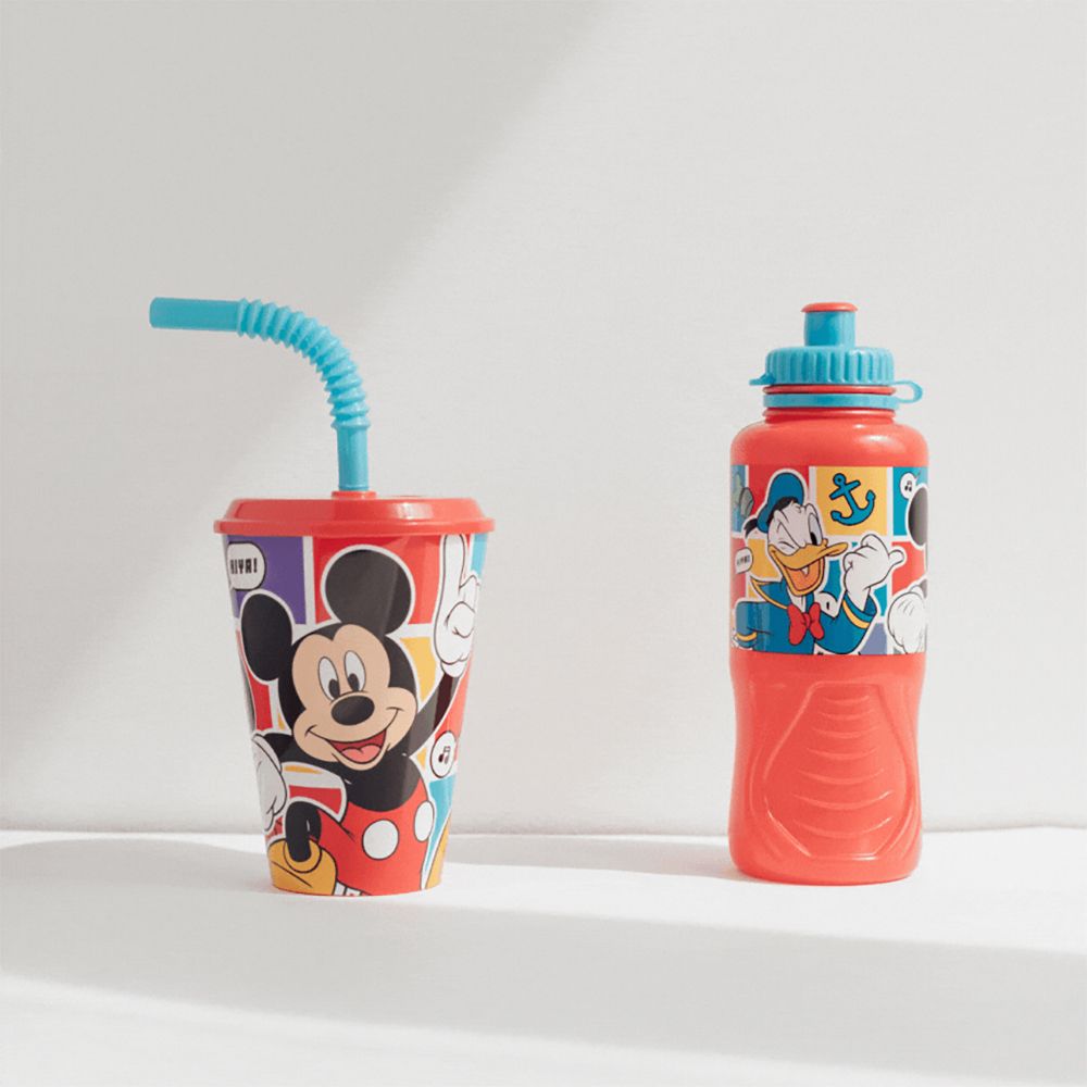 Bicchiere in plastica con cannuccia Mickey Mouse 430 ml