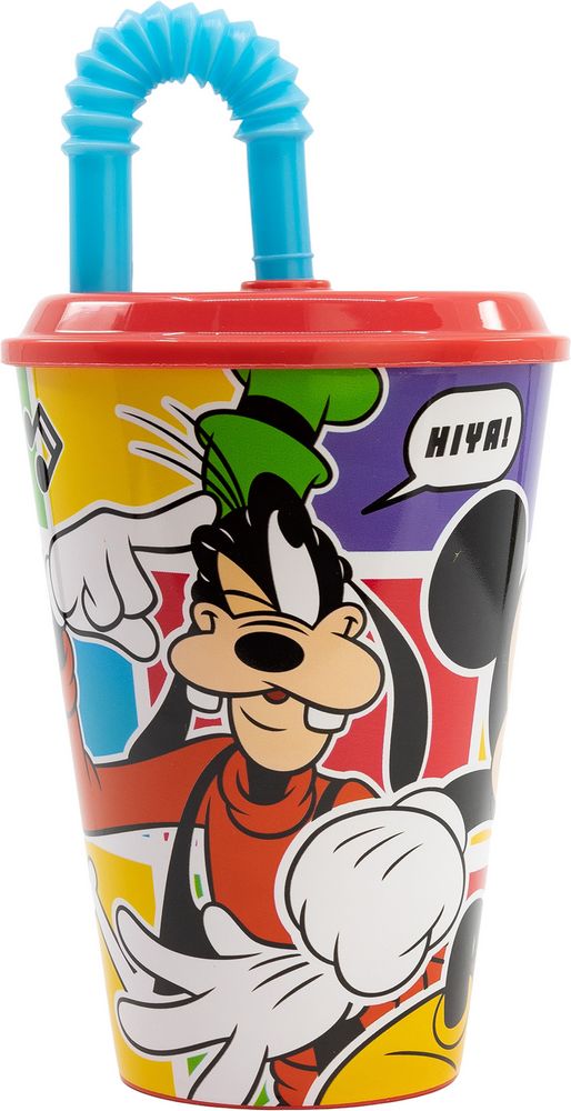 Bicchiere in plastica con cannuccia Mickey Mouse 430 ml