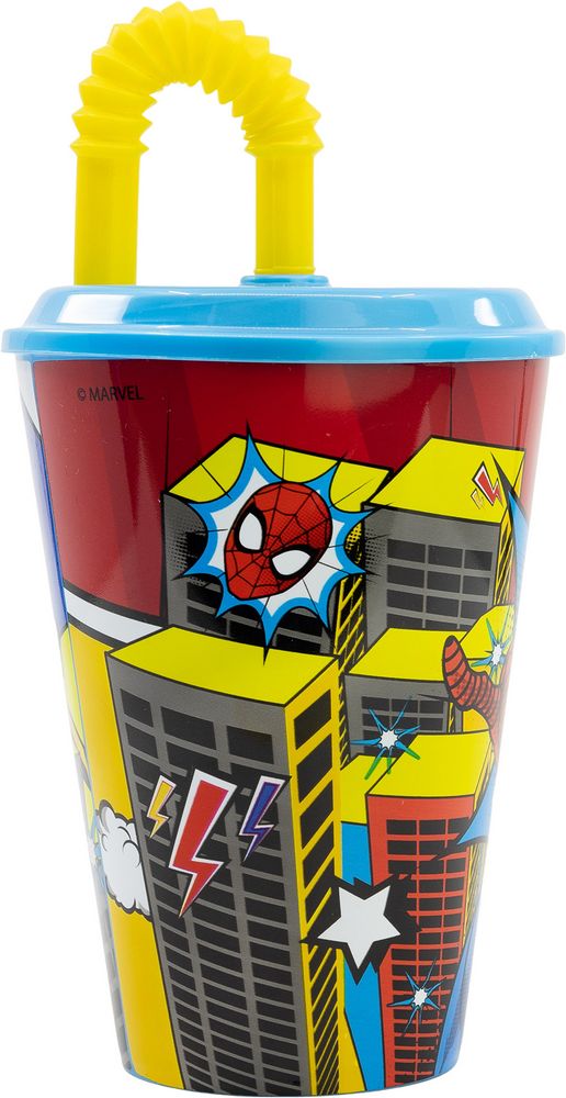Bicchiere in plastica con cannuccia Spiderman 430 ml