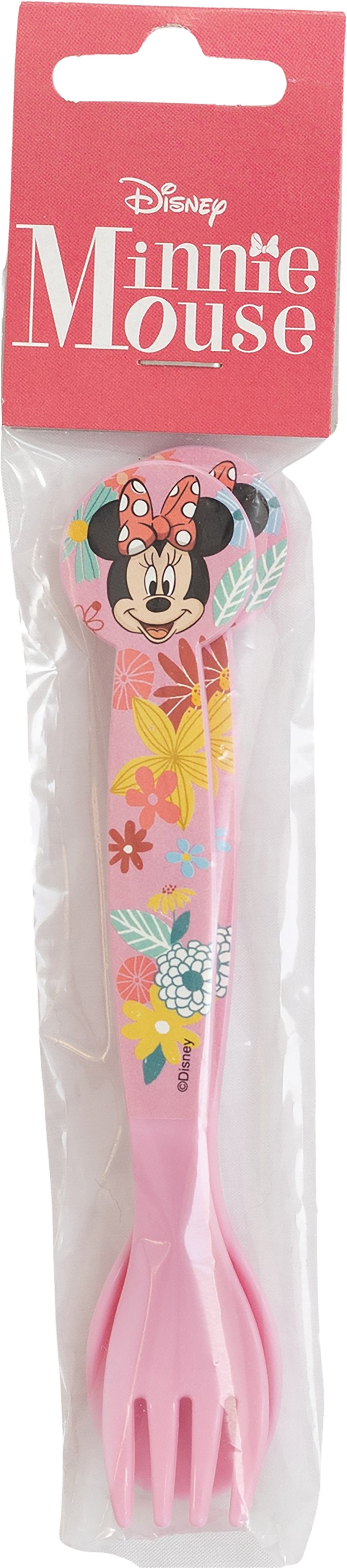 TATAWAY Disney Set 2 posate rosa per bambine in plastica Minnie Mouse forchetta