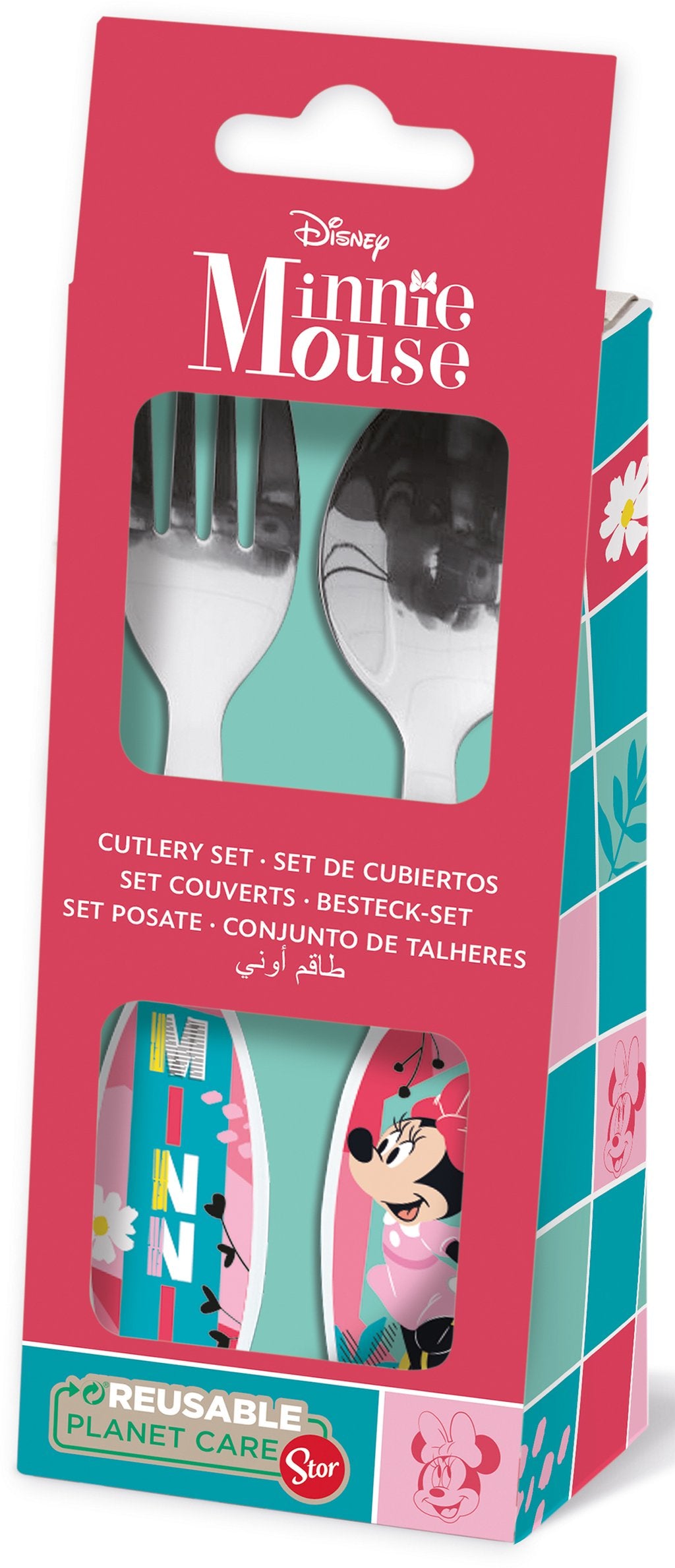 TATAWAY Disney Set 2 posate rosa per bambine in acciaio inossidabile Minnie