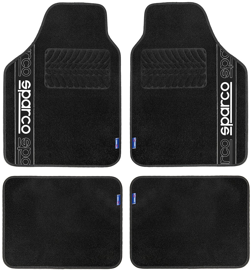 SPARCO Set 4 tappetini neri universali 2 anteriori con logo e posteriori