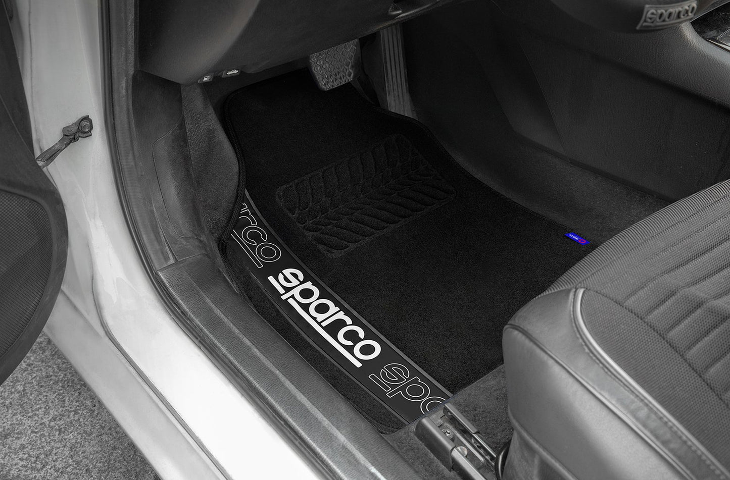 SPARCO Set 4 tappetini neri universali 2 anteriori con logo e posteriori