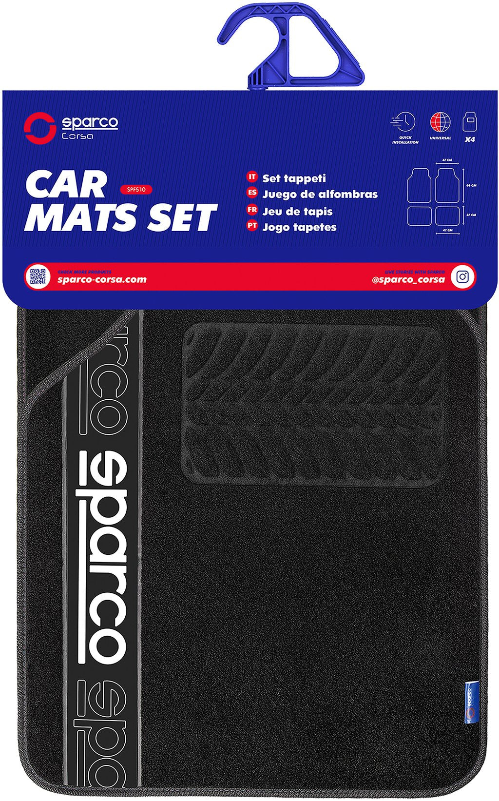 SPARCO Set 4 tappetini neri universali 2 anteriori con logo e posteriori
