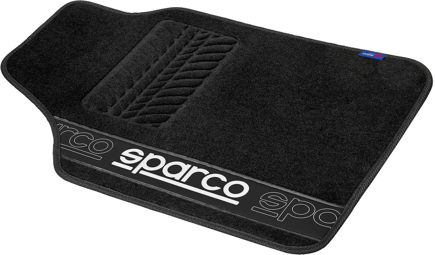 SPARCO Set 4 tappetini neri universali 2 anteriori con logo e posteriori