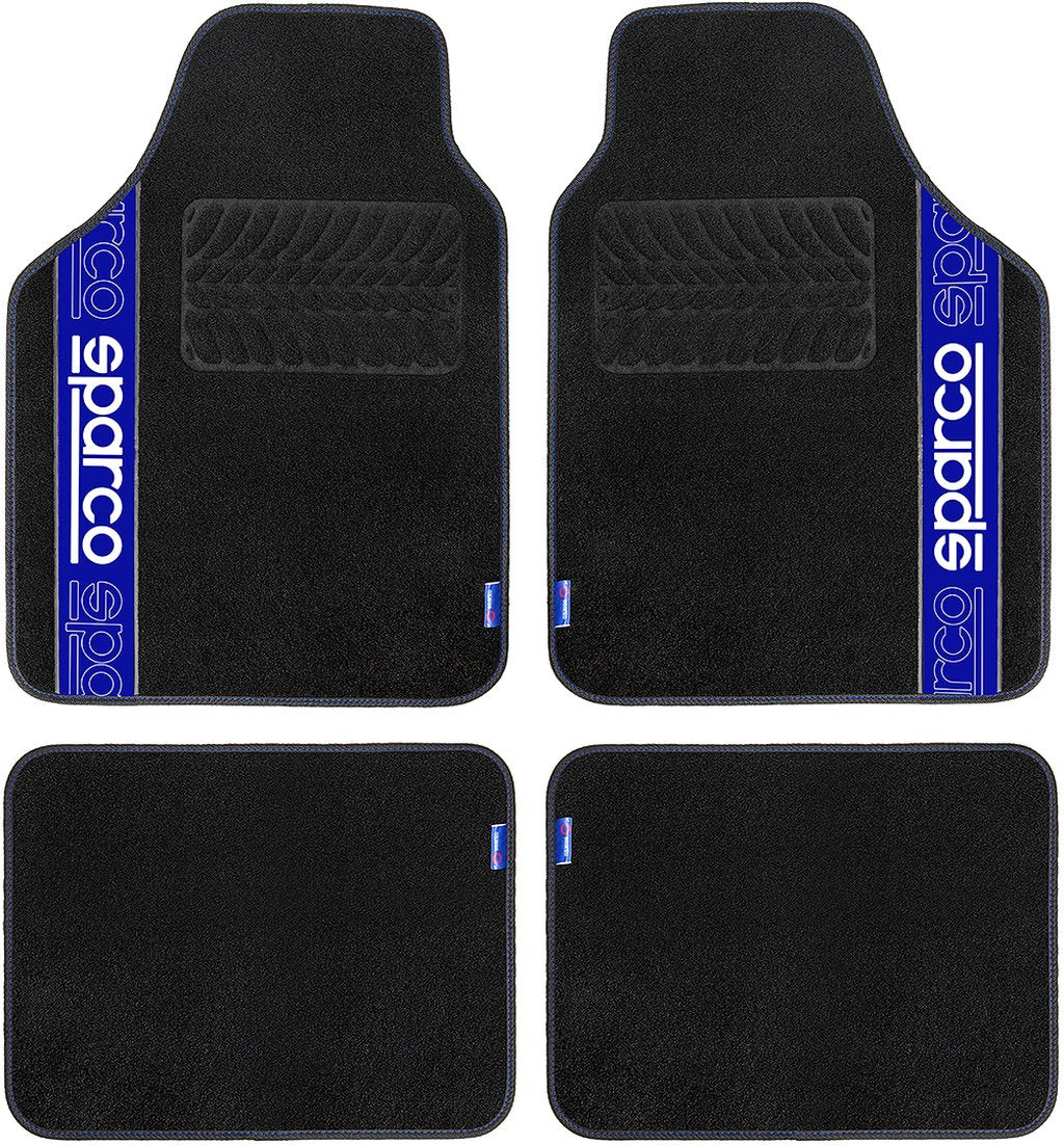 Set 4 tappetini neri e blu per auto Sparco in moquette