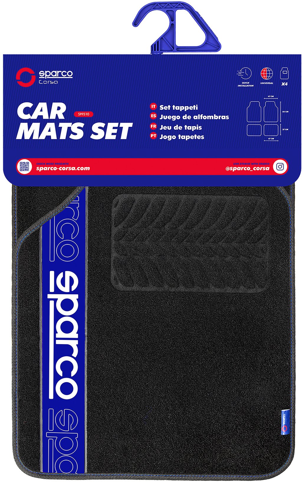 Set 4 tappetini neri e blu per auto Sparco in moquette