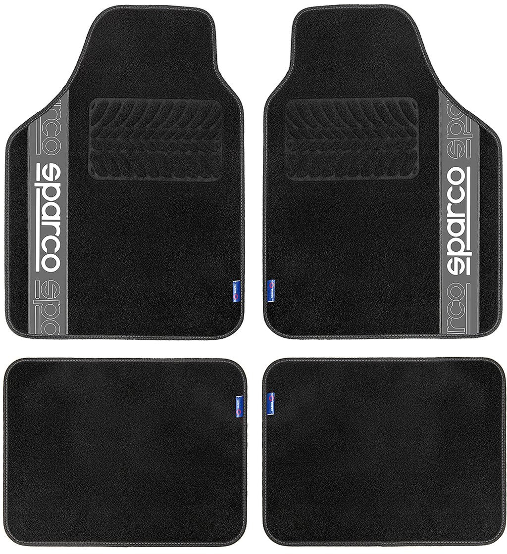 SPARCO Set 4 tappetini neri e grigi universali 2 anteriori con logo e 2