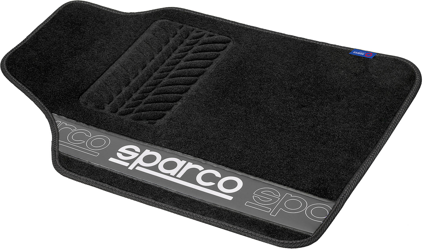 Set 4 tappetini neri e grigi per auto Sparco in moquette
