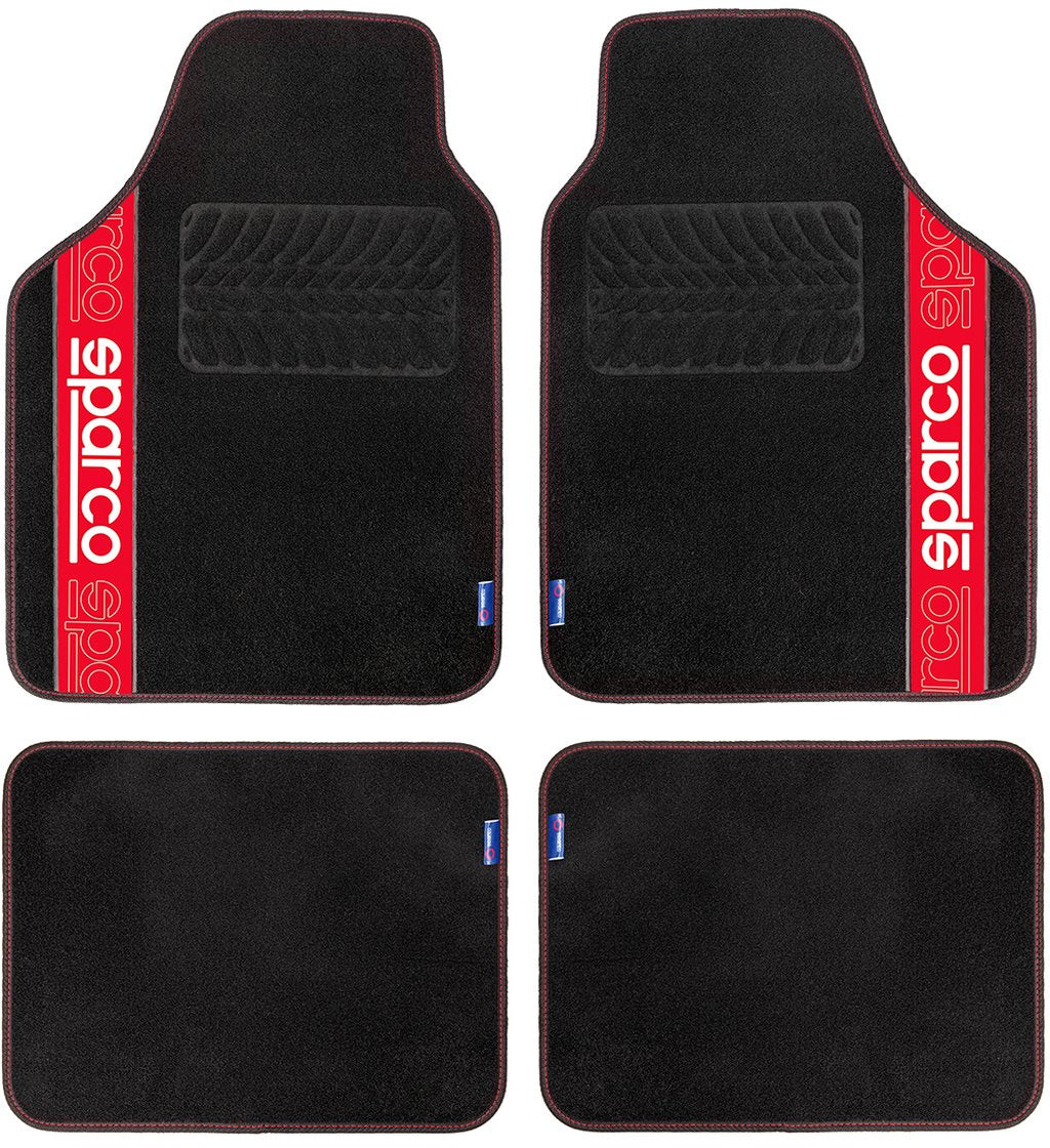 SPARCO Set 4 tappetini neri universali 2 anteriori con logo e 2 posteriori