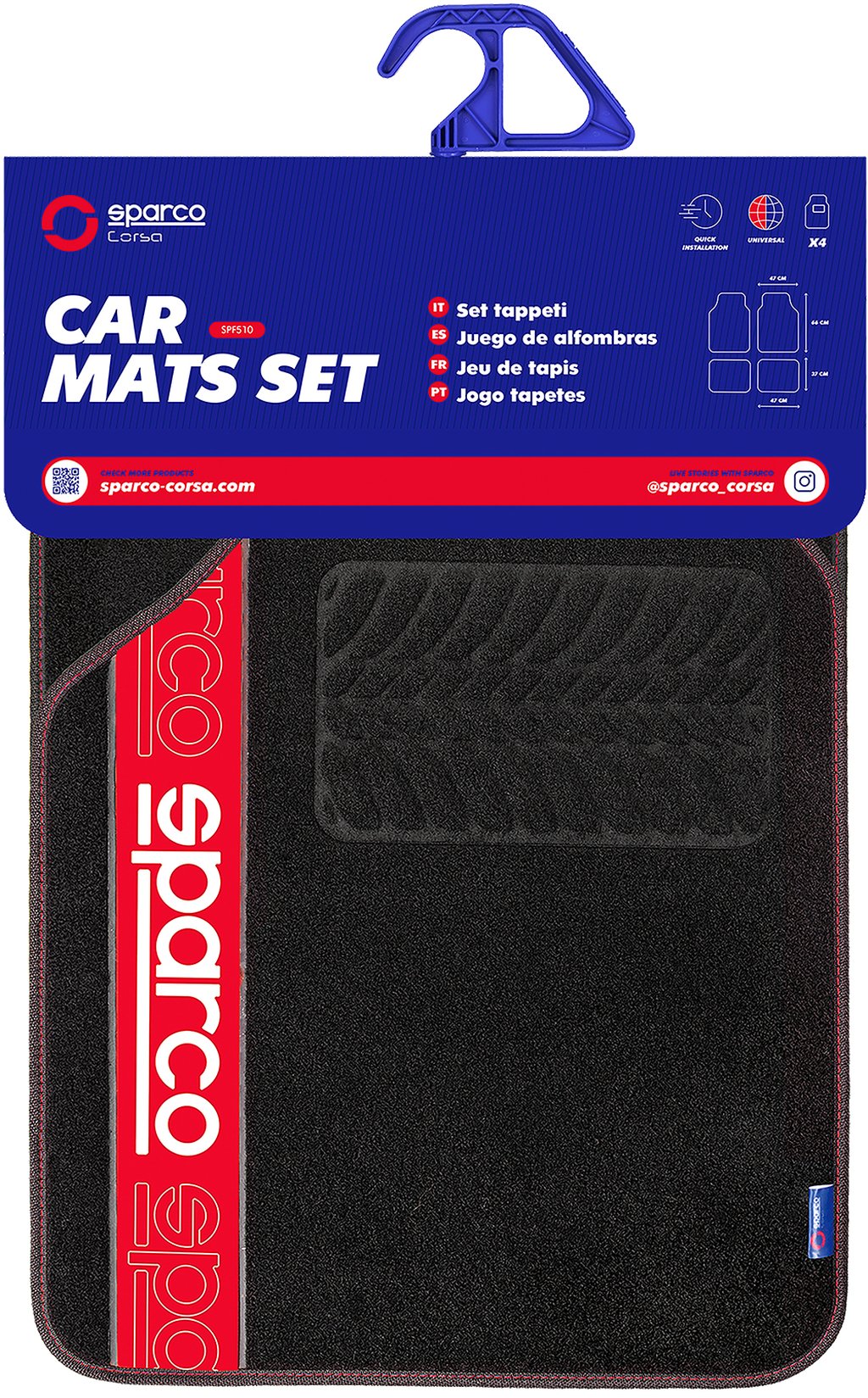 SPARCO Set 4 tappetini neri universali 2 anteriori con logo e 2 posteriori