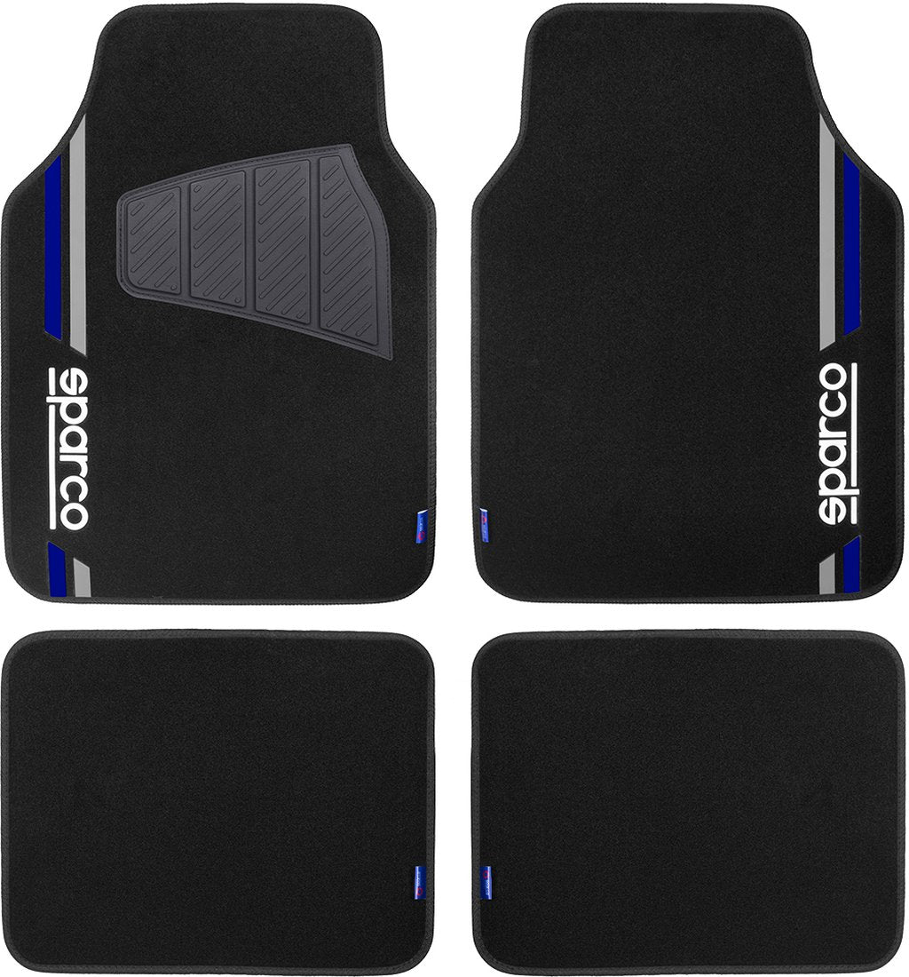 SPARCO Set 4 tappetini neri e blu universali 2 anteriori con logo Originale