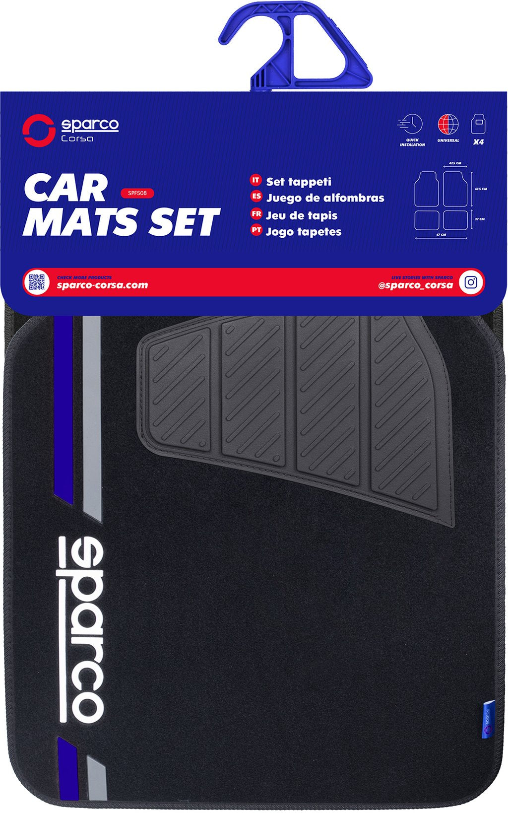 SPARCO Set 4 tappetini neri e blu universali 2 anteriori con logo Originale