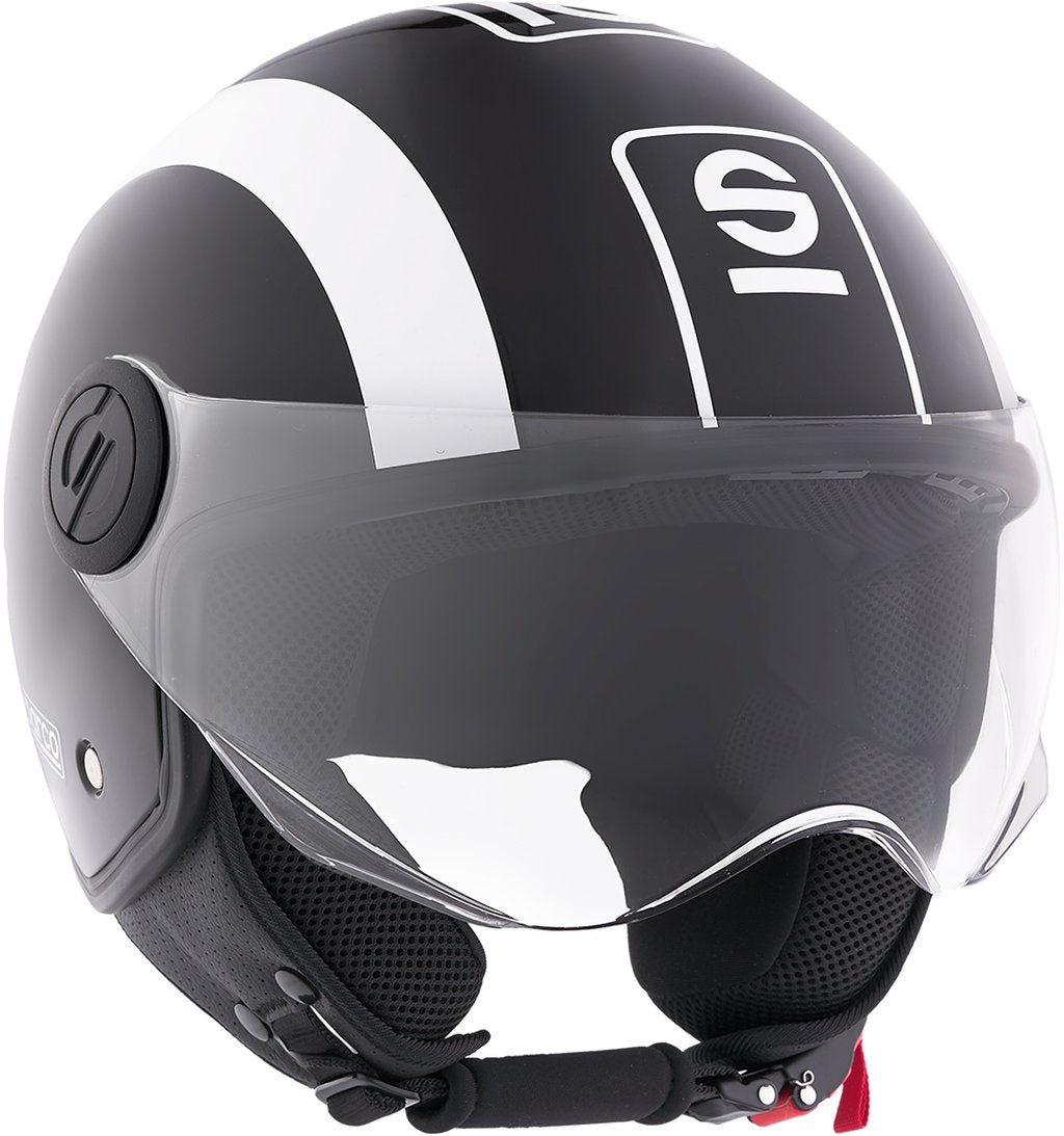 SPARCO Casco Demi-Jet per moto nero e bianco con calotta in ABS Taglia M