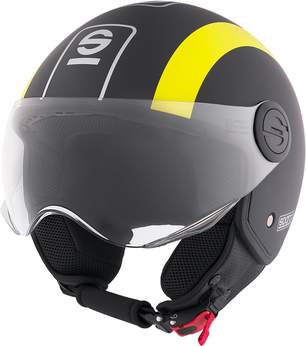 SPARCO Casco Demi-Jet per moto nero e giallo con calotta in ABS Taglia XS