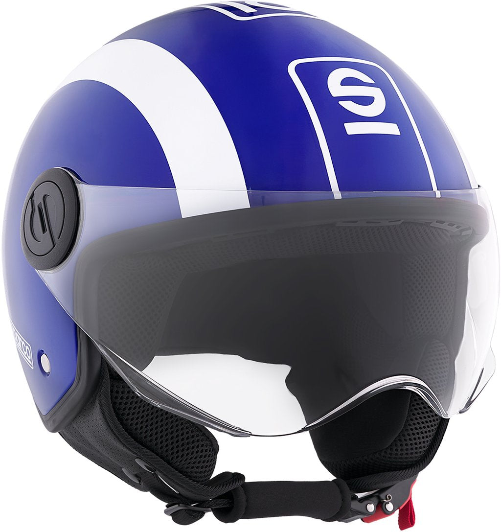 SPARCO Casco Demi-Jet per moto blu e bianco con calotta in ABS Taglia S