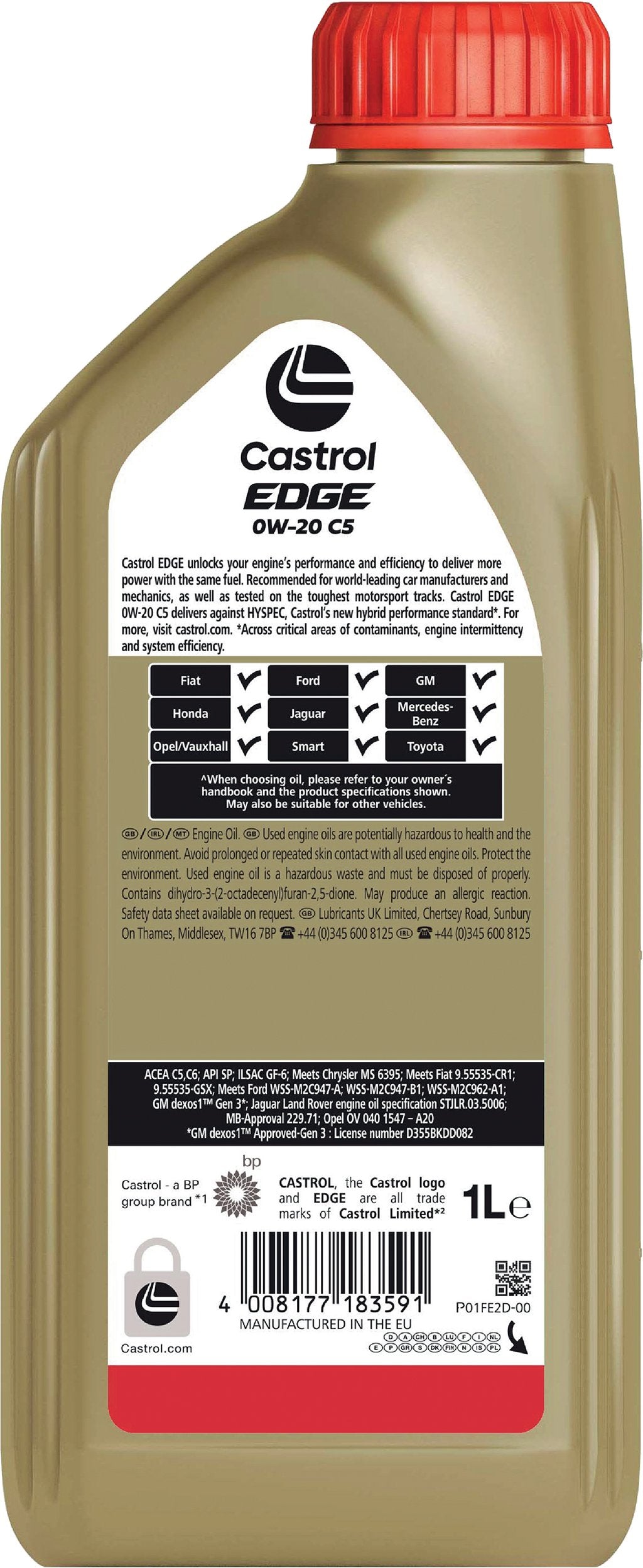 Castrol Edge C5 0W-20 ACEA C5 LL 1L Sintetico Olio Motore Lubrificante Auto