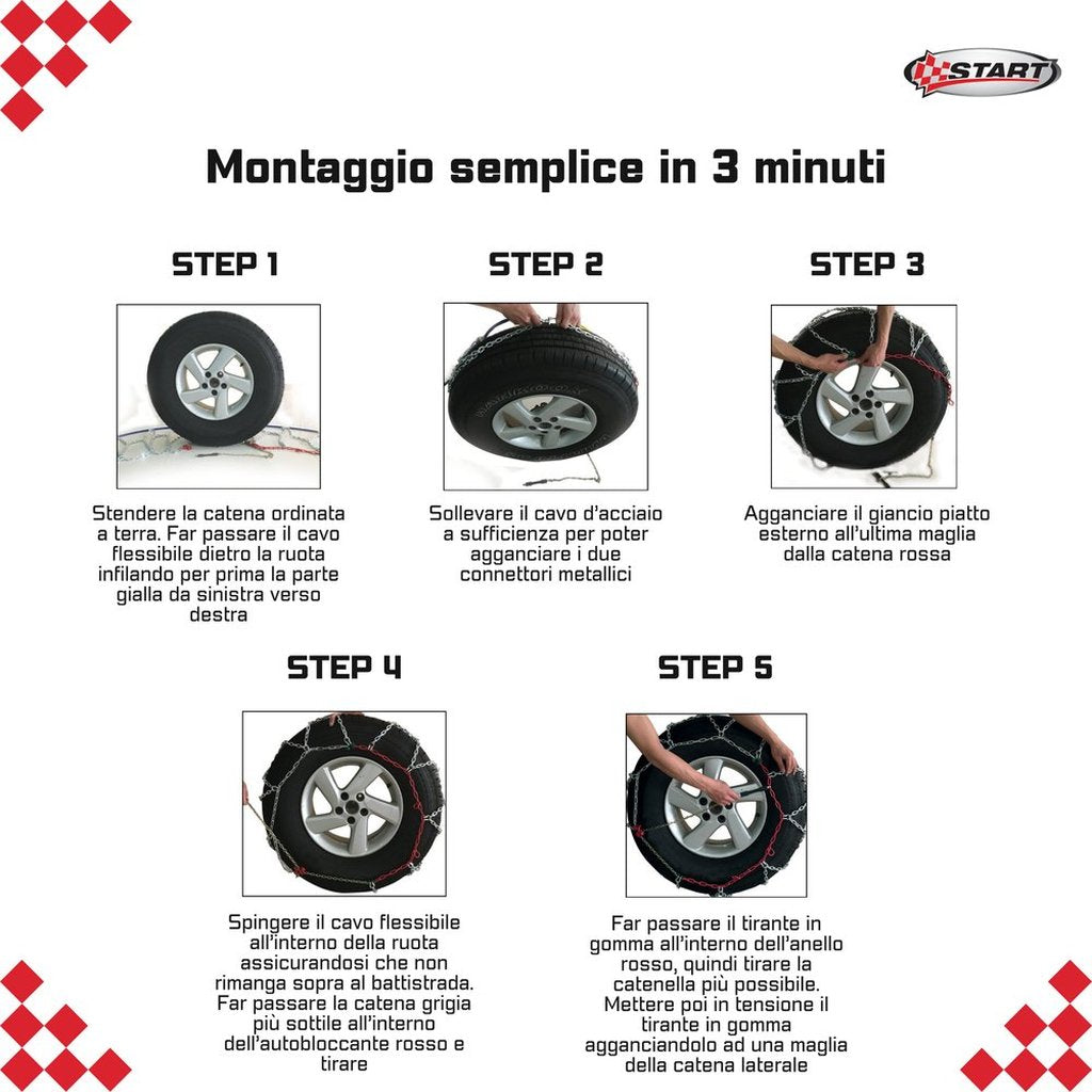 START Set 2 Catene Neve Omologate Gruppo 120 Spessore 7 Millimetri Video