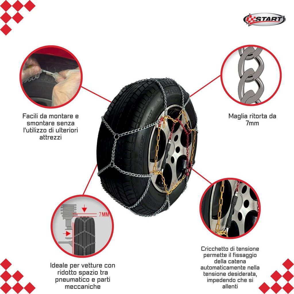 START Set 2 Catene Neve Omologate Gruppo 120 Spessore 7 Millimetri Video