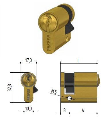 CILINDRO PREFER 6A00 MEZZO SAG. MM.32(22X10) X SERR.B561