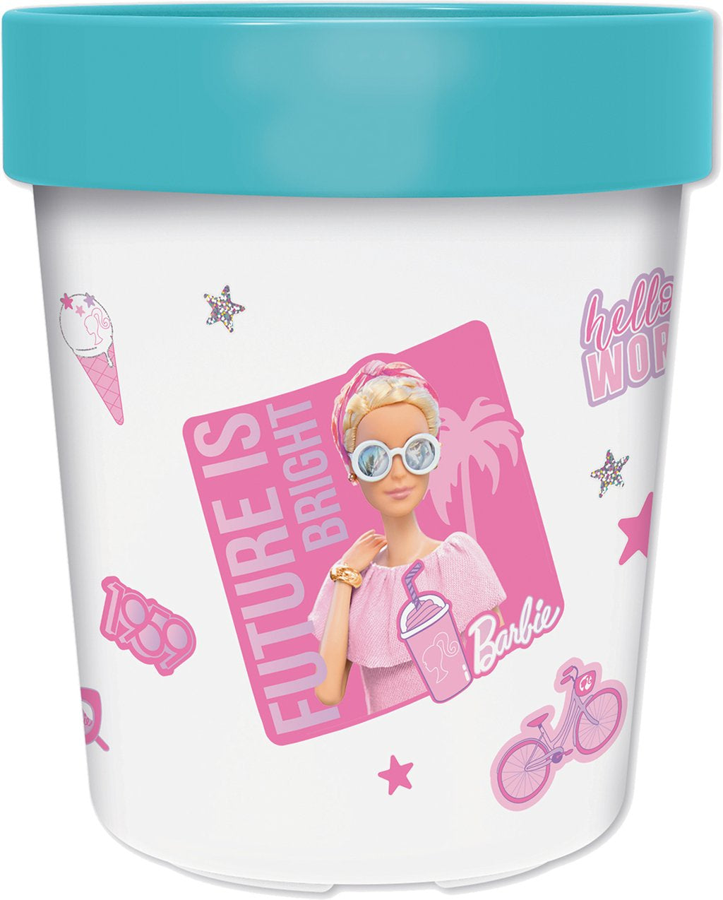STOR Bicchiere bianco azzurro e rosa per bambini in plastica Barbie 260 ml