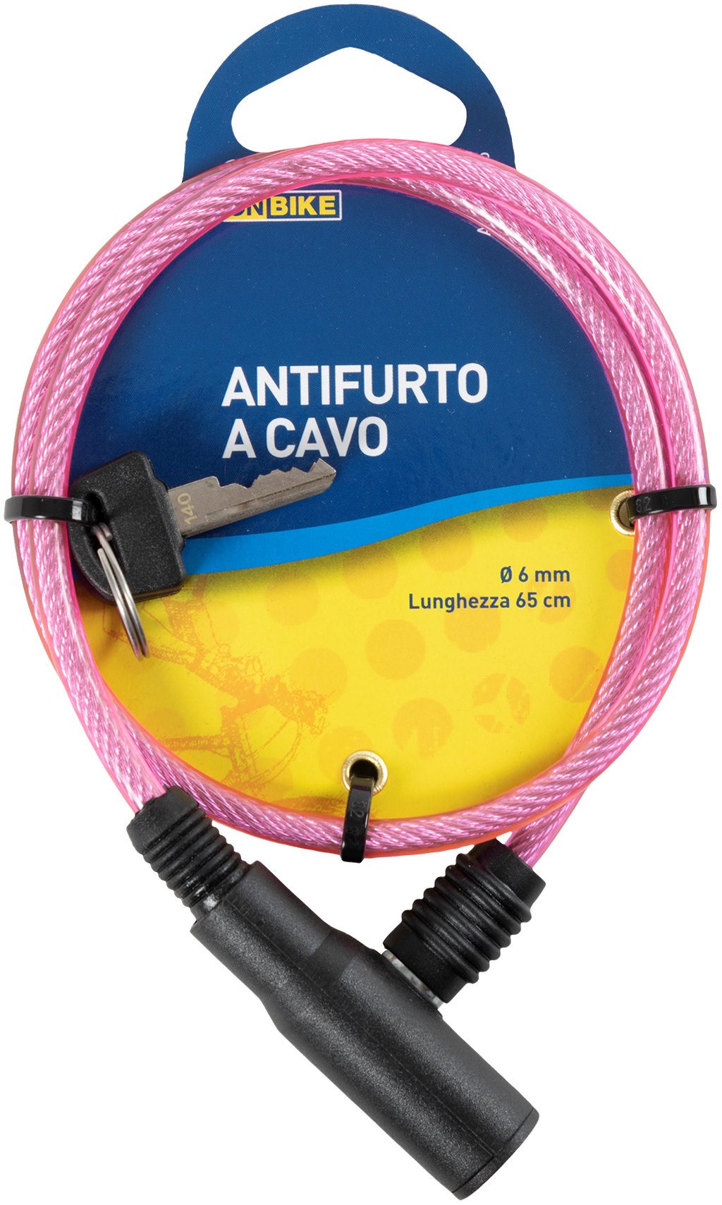 ON BIKE Antifurto A Cavo In Acciaio Rosa 6x650 mm  Lucchetto Bici Con Chiavi