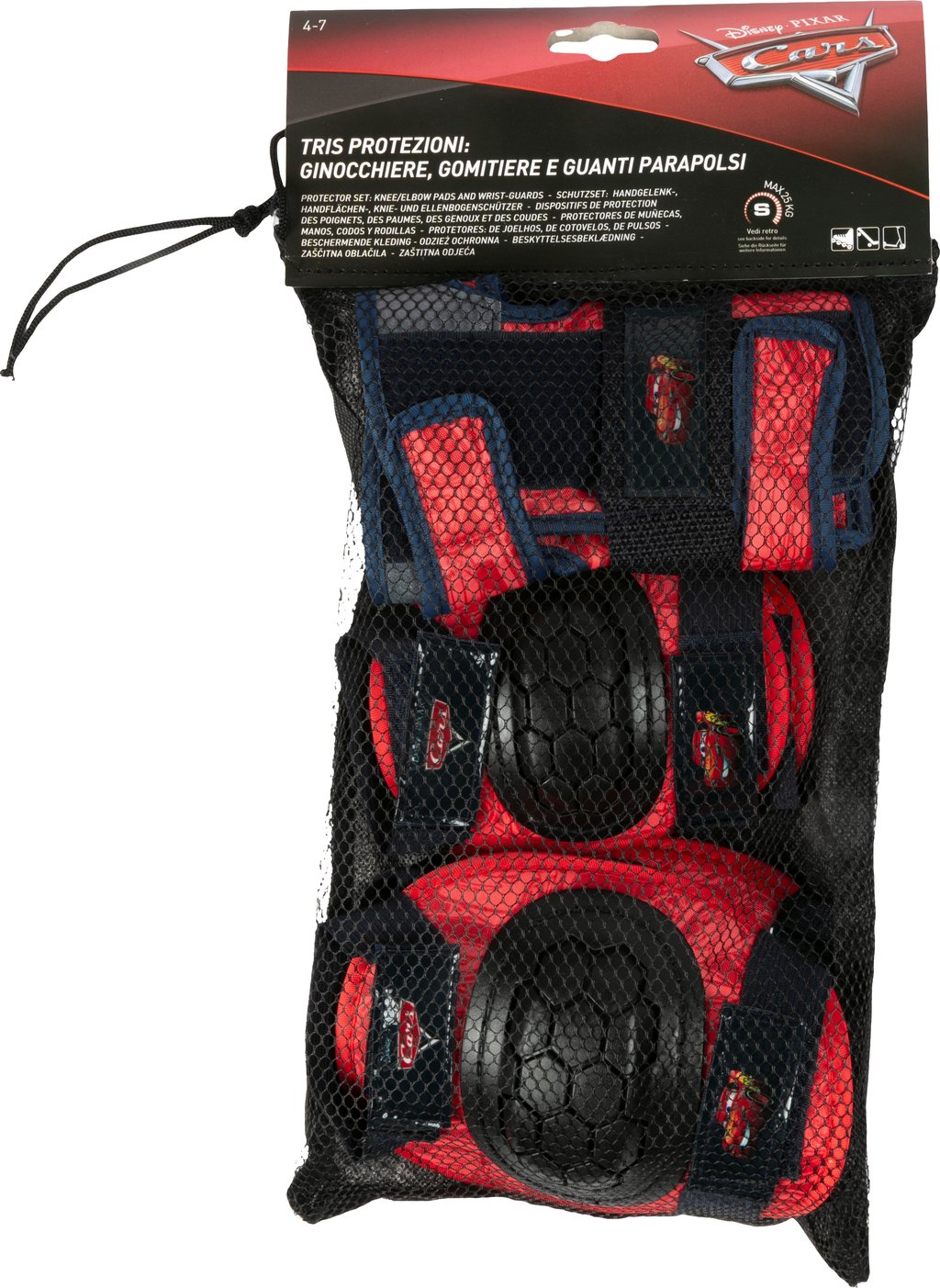 TATAWAY Kit con gomitiere ginocchiere e polsiere Disney Cars 3-6 anni TagliaxS