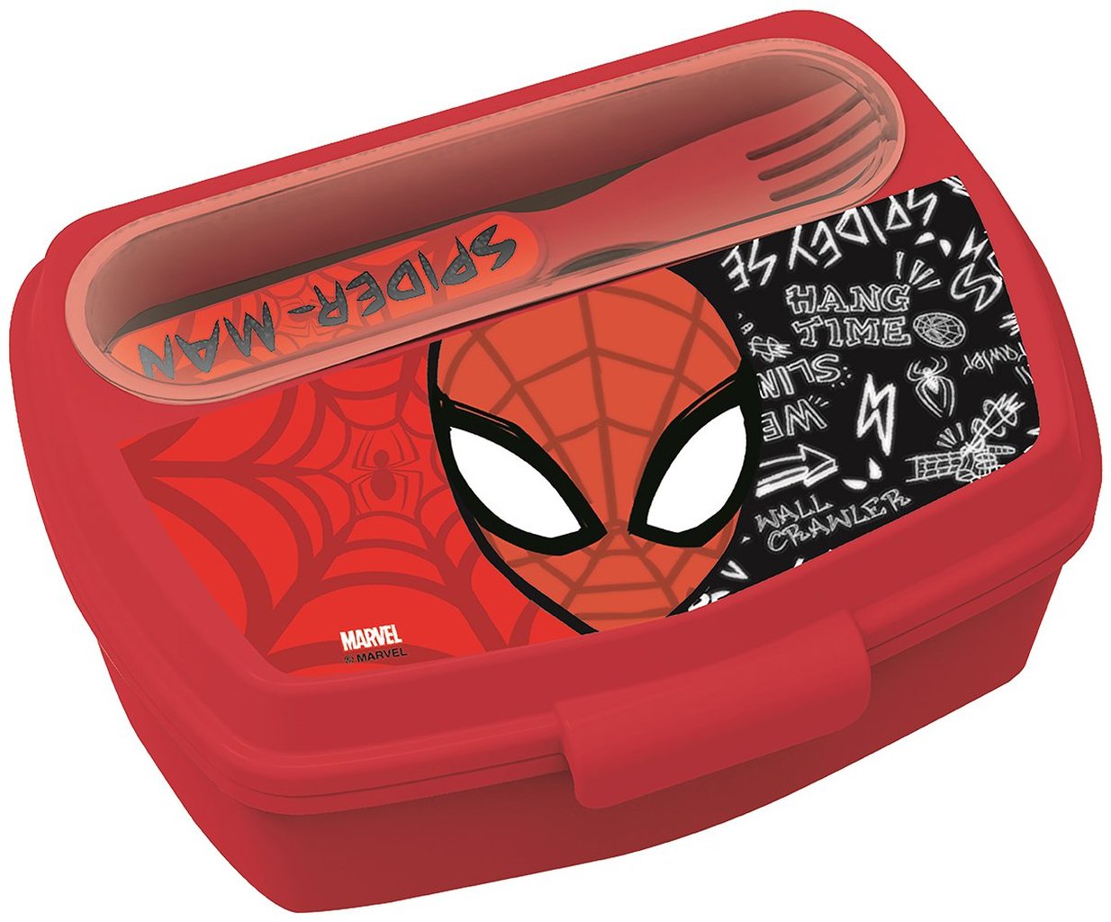 STOR Sandwich box in plastica bimbi Marvel Spiderman, senza BPA, con forchetta
