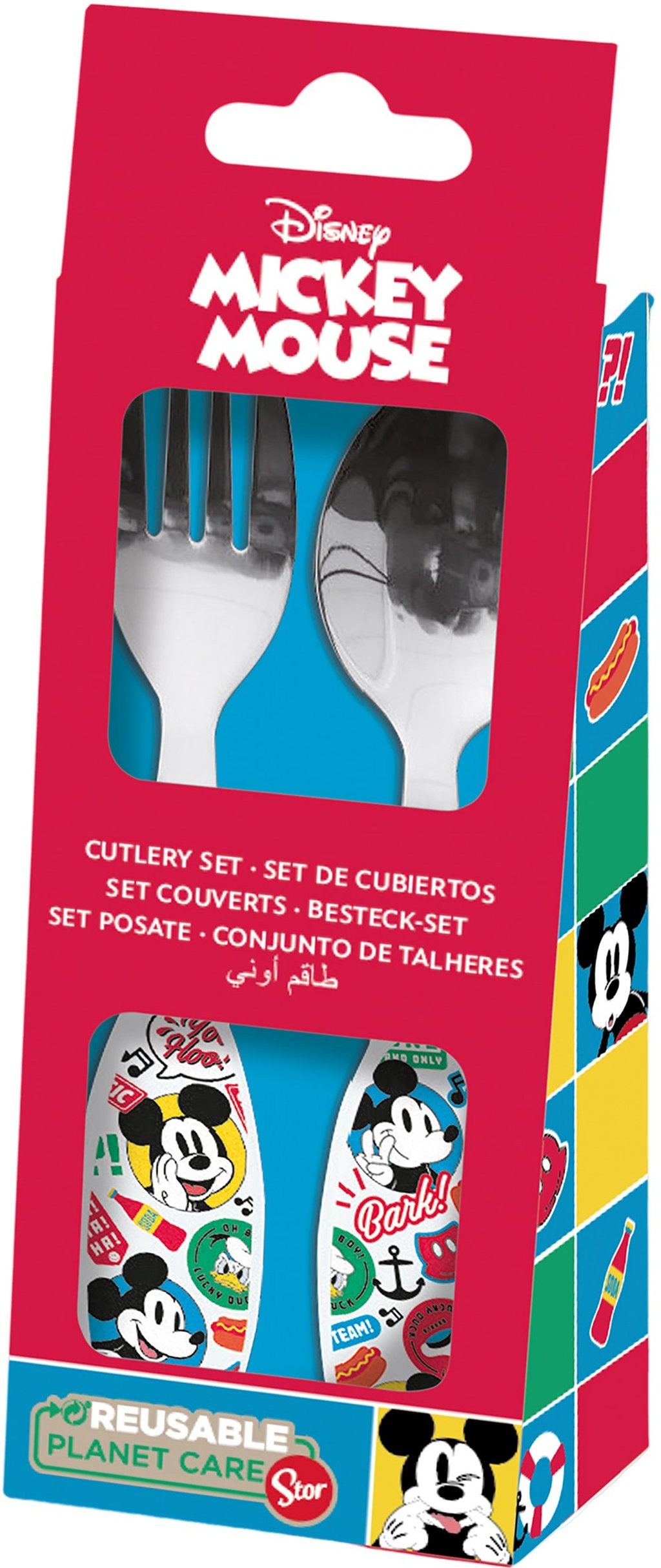 STOR Set 2 Posate Bambini Disney Mickey Mouse in metallo, senza BPA, lavabili