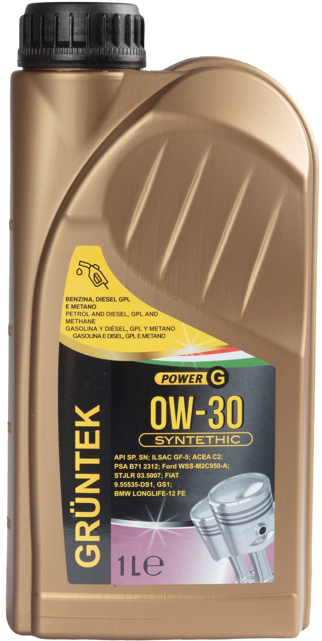 GRUNTEK Olio Motore 0W30 1 Litro ? Lubrificante Sintetico per Motori Benzina