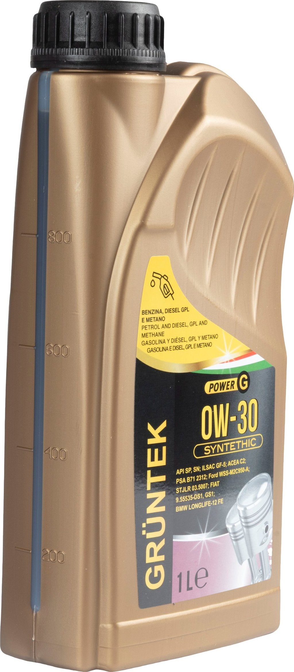 GRUNTEK Olio Motore 0W30 1 Litro ? Lubrificante Sintetico per Motori Benzina