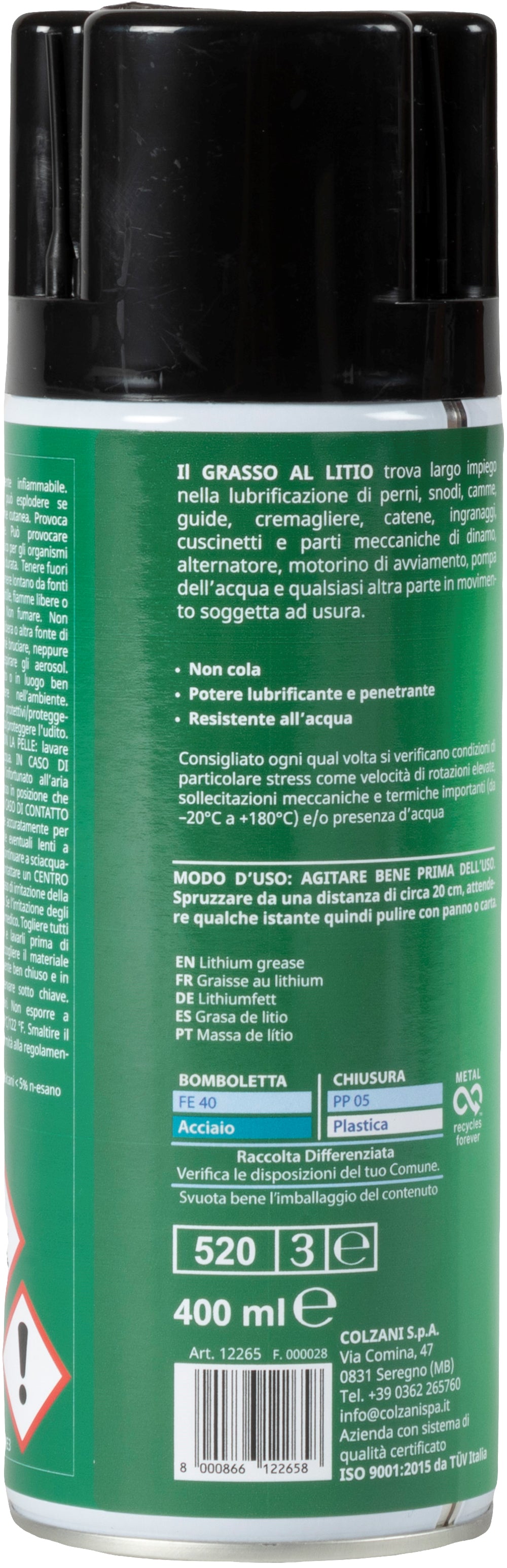 Spray lubrificante grasso al litio 400 ml