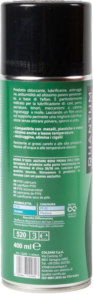 Quantum Energy- Lubrificazione Secca e Precisa  Spray Tecnico 400 ml per Uso Professionale