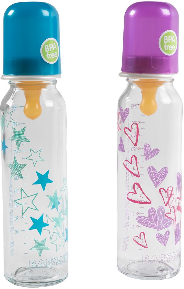 Biberon in vetro Poupy da 240 ML per neonati con tettarella in gomma naturale.