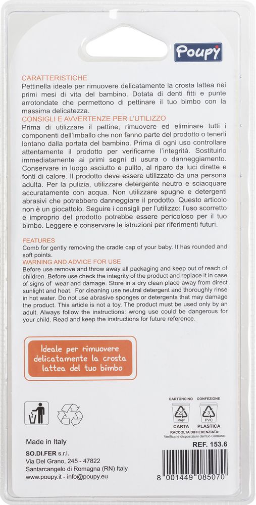 Pettine Poupy con dentini morbidi e punte arrotondate per bambini piccoli
