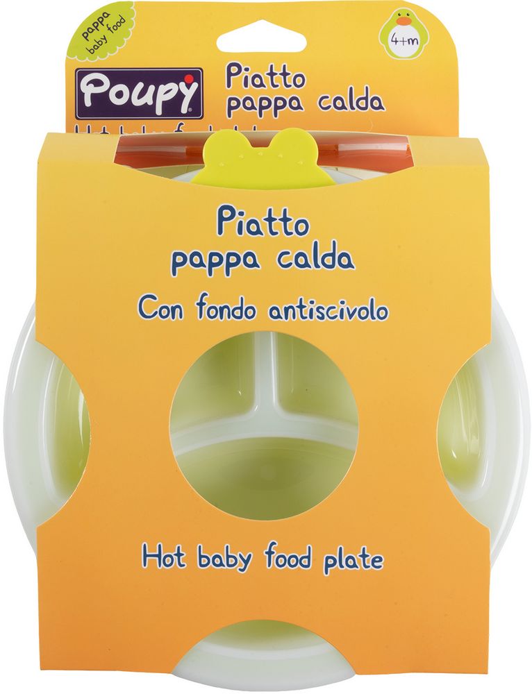 Piatto Pappa Calda Poupy per bambini con fondo antiscivolo.