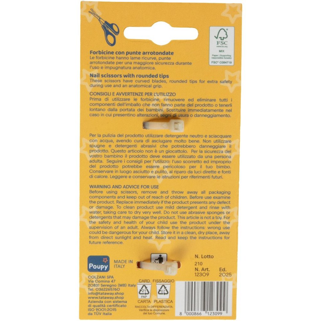 Forbicine Poupy con punte arrotondate sicure per bambini piccoli.