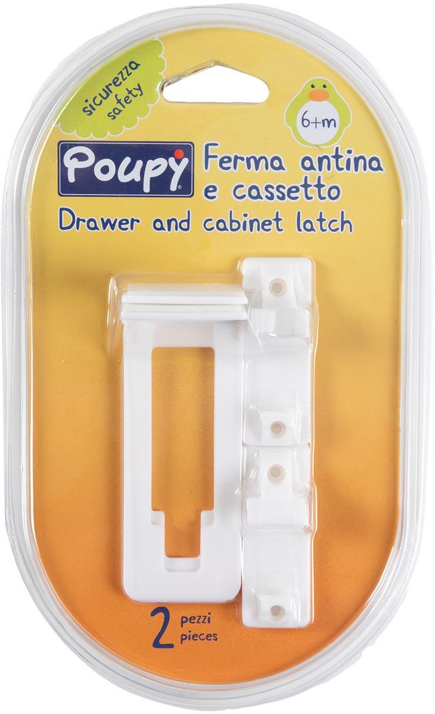 Blocca cassetto Poupy per bambini impedisce l'apertura accidentale dei cassetti.